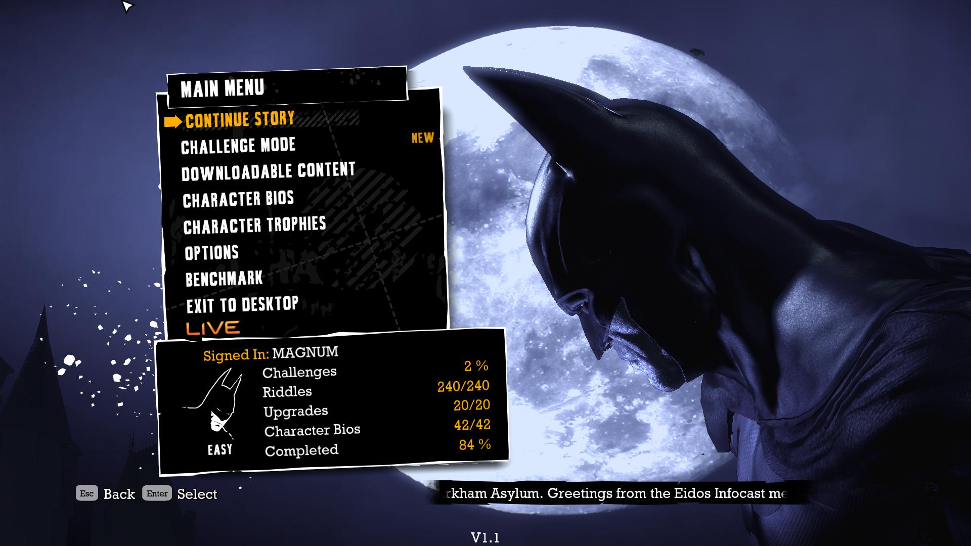 Batman : Arkham Asylum Save Game